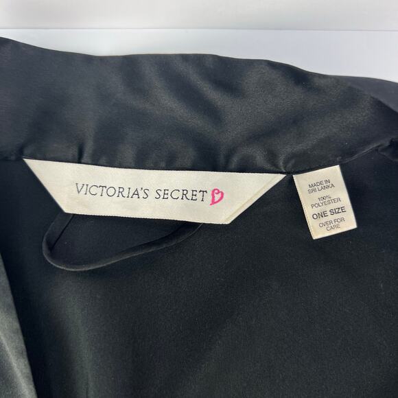 Victoria’s Secret Satin Black Attached Belt Women’s Robe One Size Dressing Gown - Picture 8 of 9